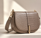 Sculptural Croc-Embossed Leather Saddle Bag
