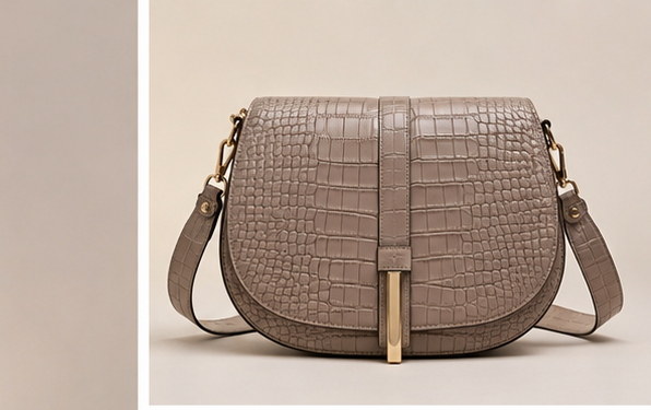 Sculptural Croc-Embossed Leather Saddle Bag