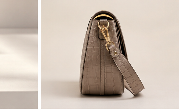 Sculptural Croc-Embossed Leather Saddle Bag