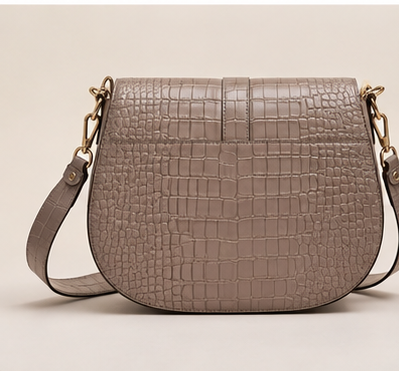 Sculptural Croc-Embossed Leather Saddle Bag