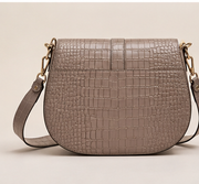 Sculptural Croc-Embossed Leather Saddle Bag