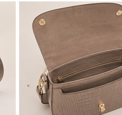 Sculptural Croc-Embossed Leather Saddle Bag