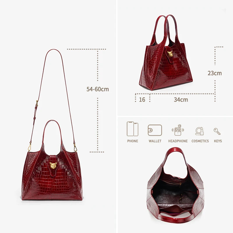 Luxury Croc-Embossed Leather Messenger Bag
