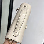 White Croc-Embossed Leather Square Handbag