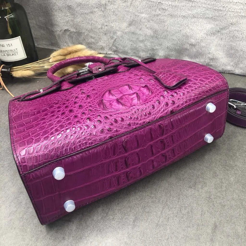 Croc-Embossed Leather Handbag Water-Dyed Black