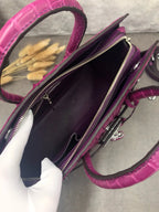 Croc-Embossed Leather Handbag Water-Dyed Black
