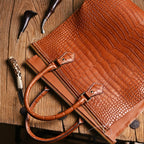 Handmade Croc-Embossed Leather Tote Bag