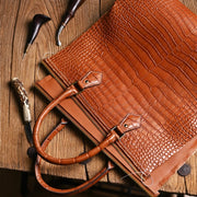 Handmade Croc-Embossed Leather Tote Bag