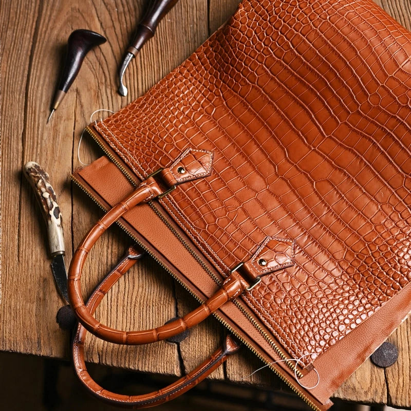Handmade Croc-Embossed Leather Tote Bag