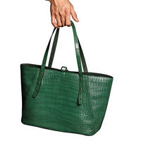 Matte Green Croc-Embossed Leather Tote