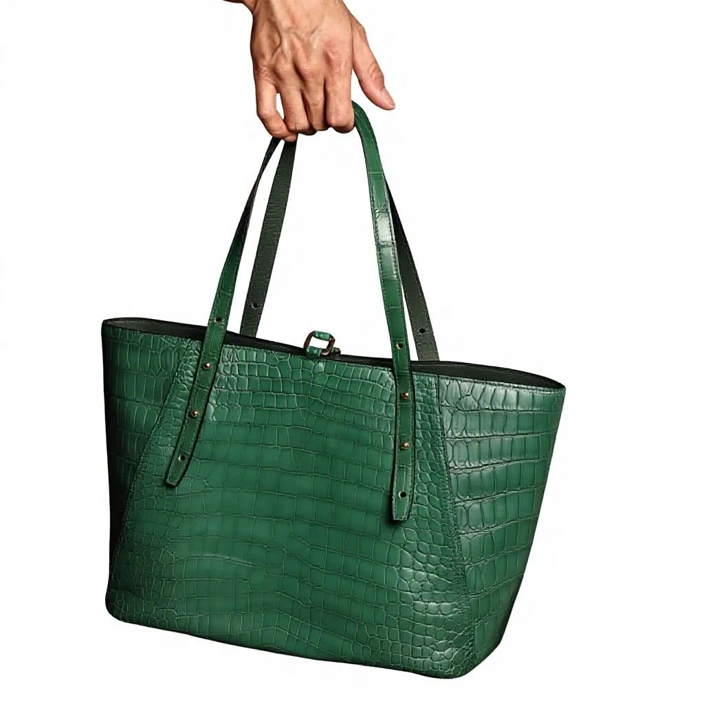 Matte Green Croc-Embossed Leather Tote