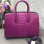 Croc-Embossed Leather Handbag Water-Dyed Black