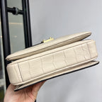 White Croc-Embossed Leather Square Handbag