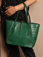 Matte Green Croc-Embossed Leather Tote
