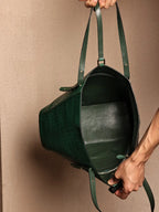 Matte Green Croc-Embossed Leather Tote