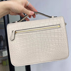 White Croc-Embossed Leather Square Handbag