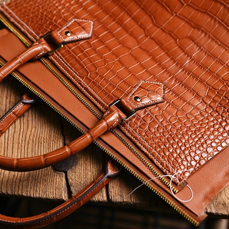 Handmade Croc-Embossed Leather Tote Bag