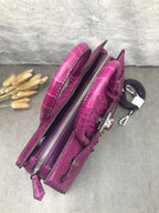 Croc-Embossed Leather Handbag Water-Dyed Black