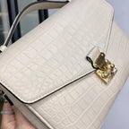 White Croc-Embossed Leather Square Handbag