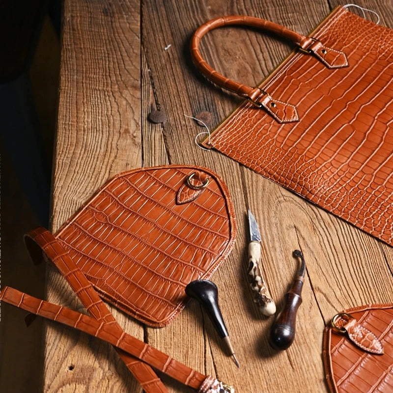 Handmade Croc-Embossed Leather Tote Bag