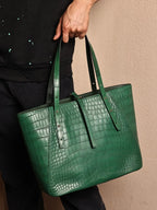 Matte Green Croc-Embossed Leather Tote