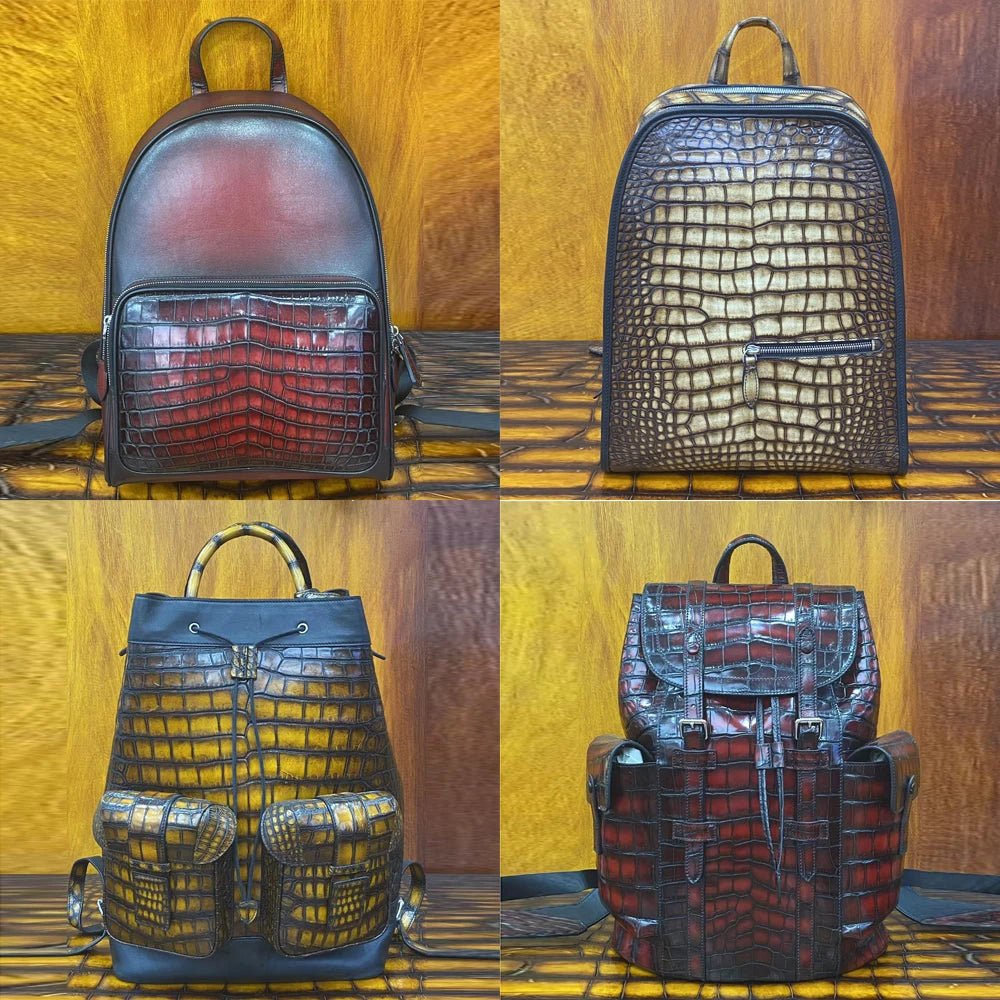 Luxury Croc-Embossed Leather Business Backpack