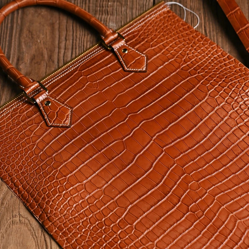Handmade Croc-Embossed Leather Tote Bag