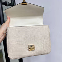 White Croc-Embossed Leather Square Handbag