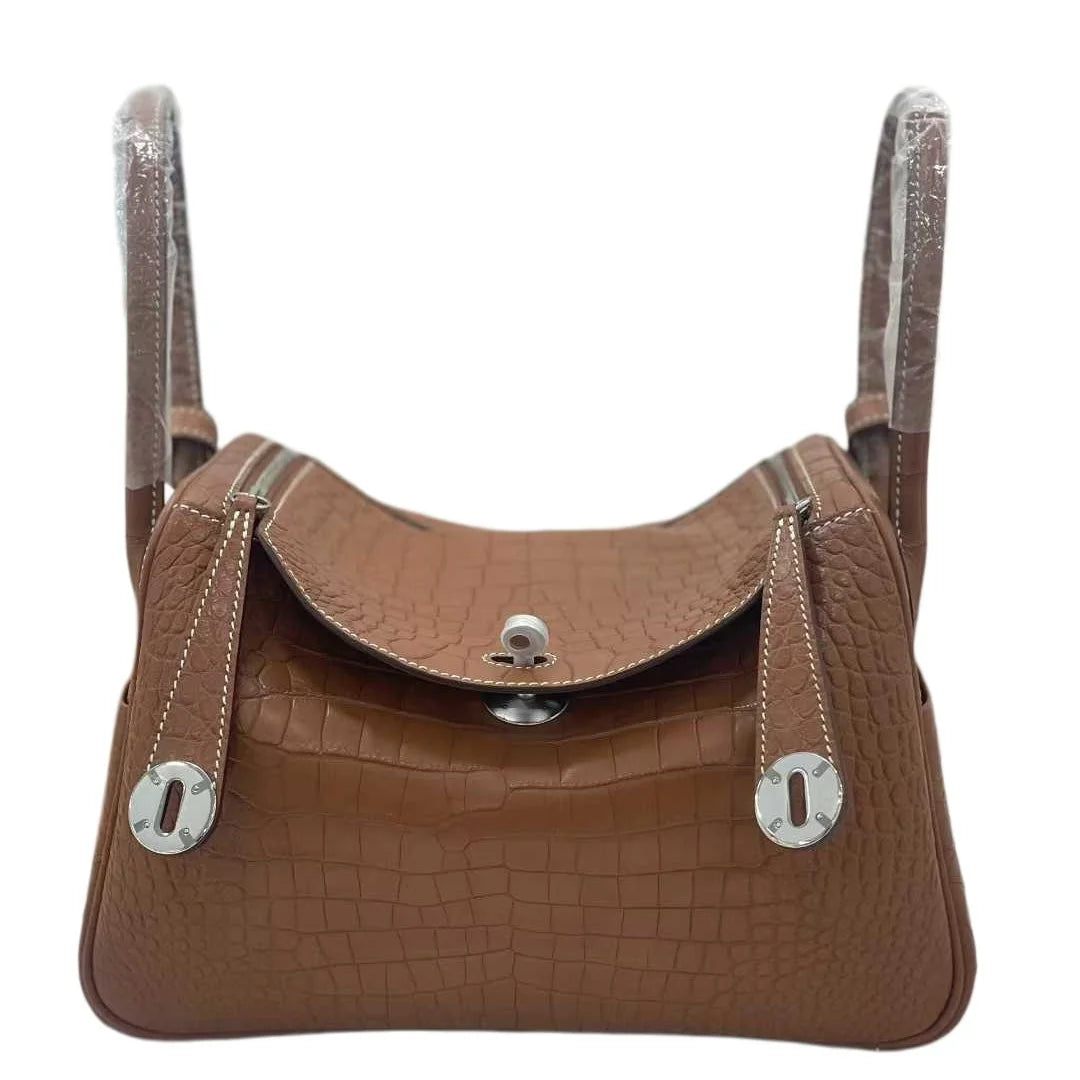 Croc-Embossed Leather Lindy Pillow Bag