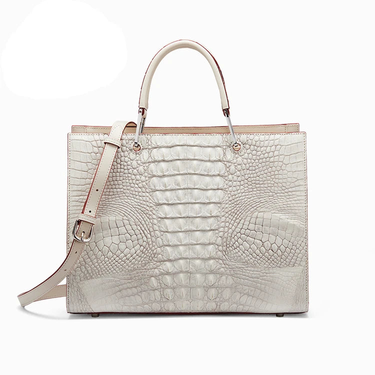 Luxury White Croc-Embossed Handbag