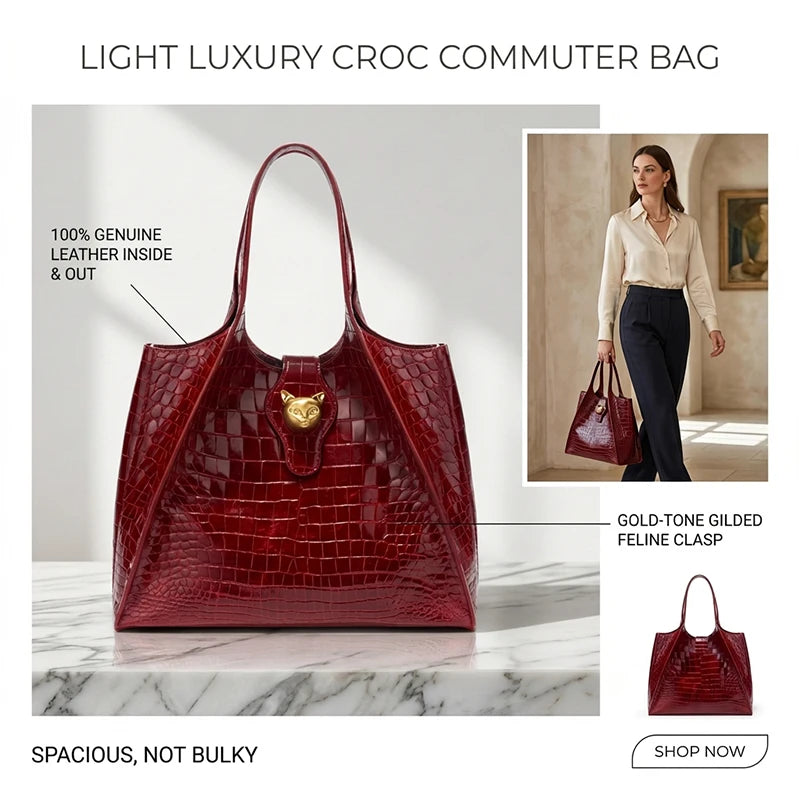 Luxury Croc-Embossed Leather Messenger Bag