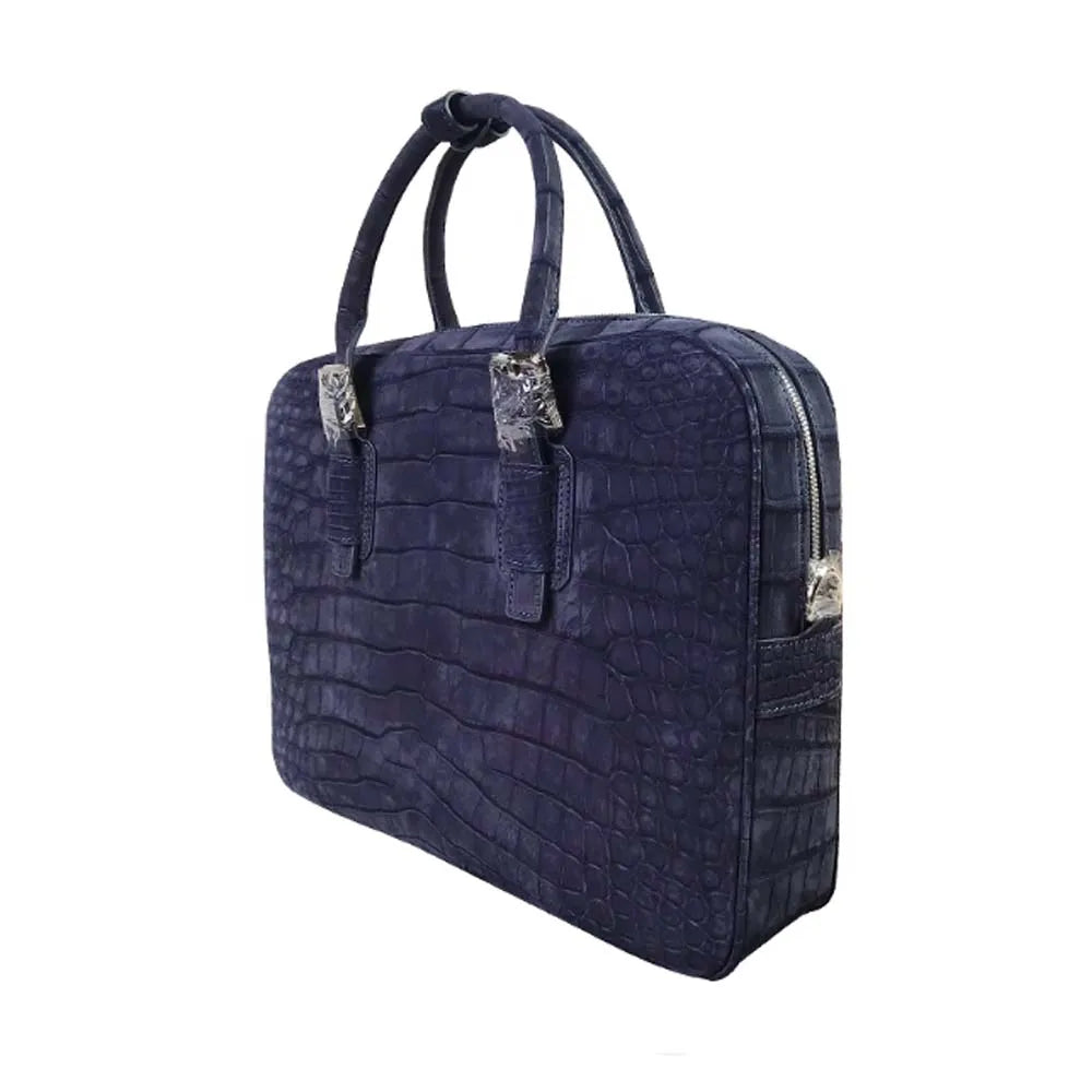 Men's Navy Croc-Embossed Briefcase