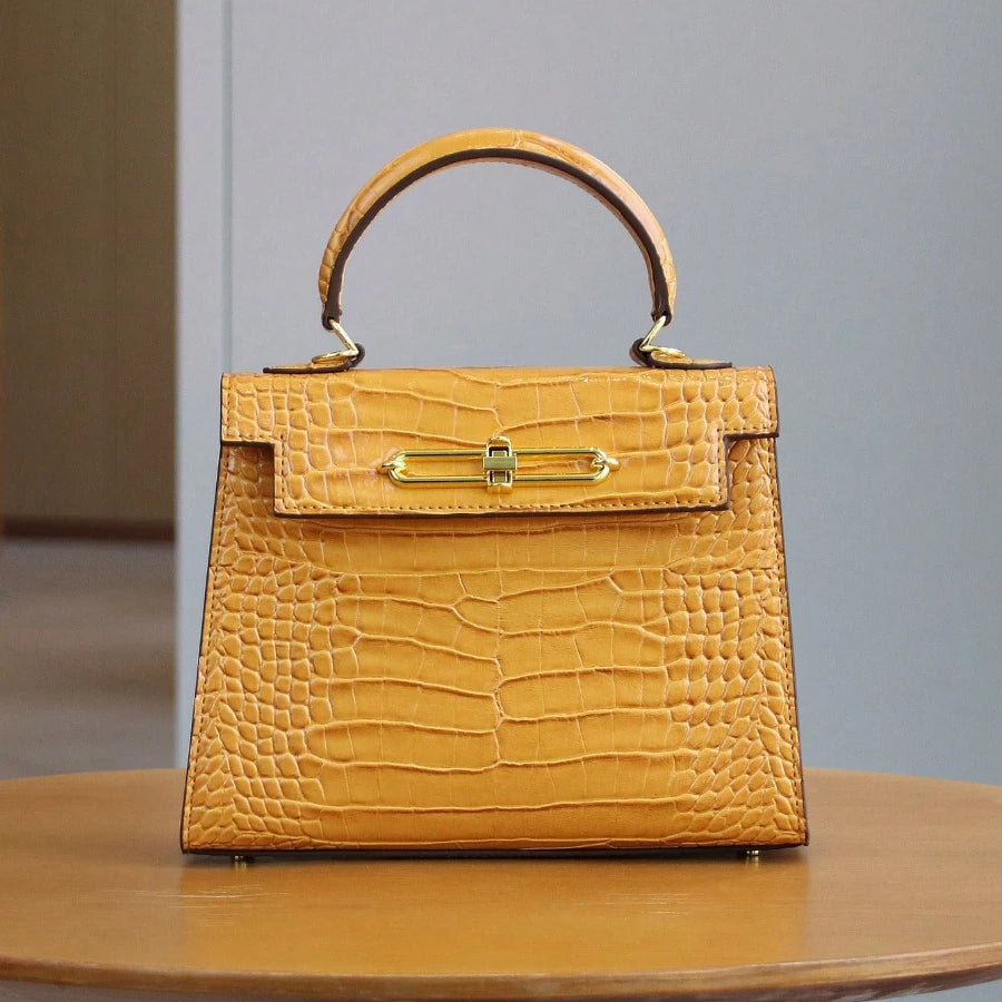 Retro Crocodile Leather Boston Bag
