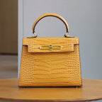 Retro Crocodile Leather Boston Bag