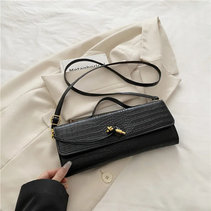 Croc-Embossed Twist-Lock Clutch