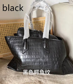 Vintage Crocodile-Embossed Pleated Tote Bag
