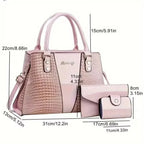 3-Piece Crocodile Embossed Handbag Set