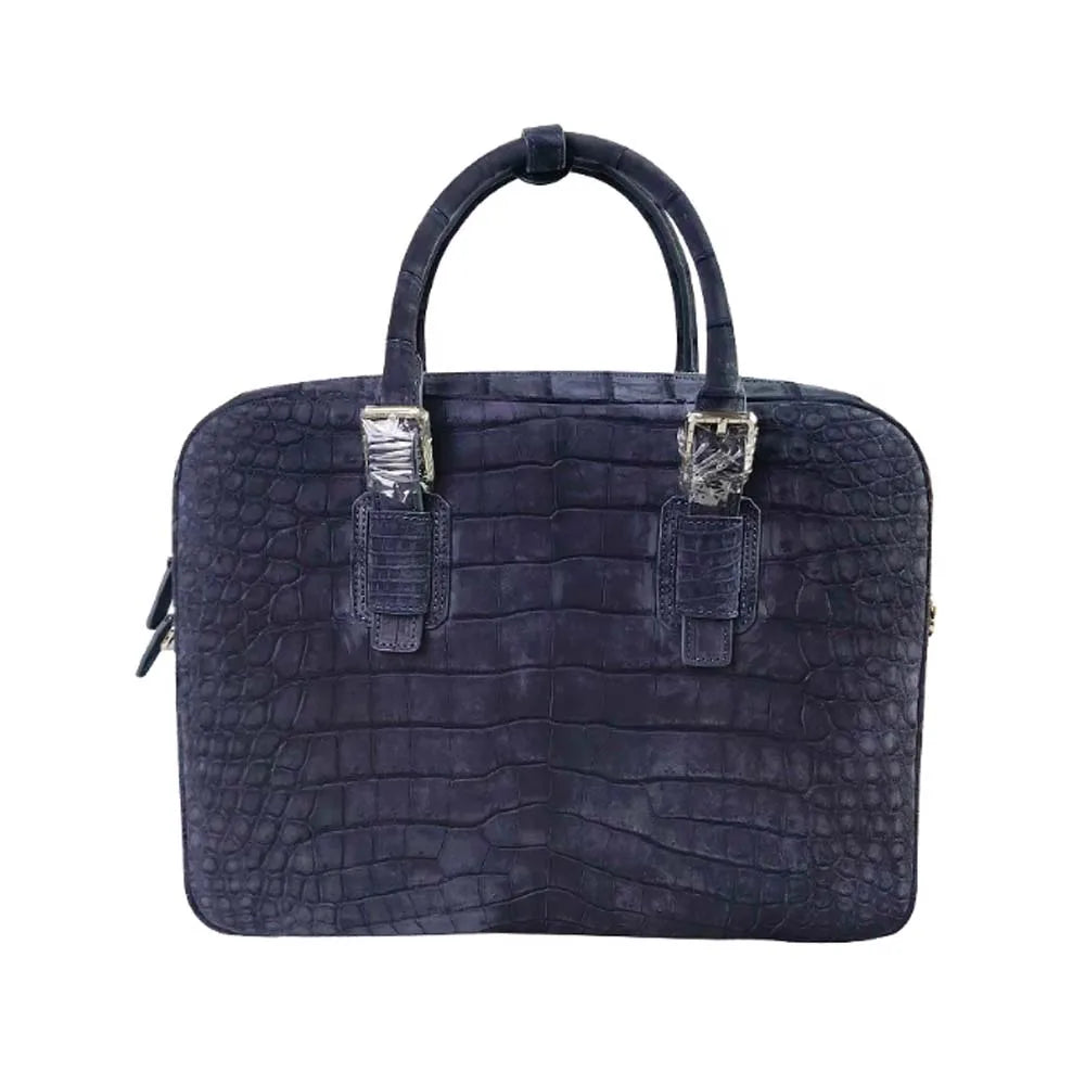 Men's Navy Croc-Embossed Briefcase