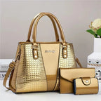 3-Piece Crocodile Embossed Handbag Set