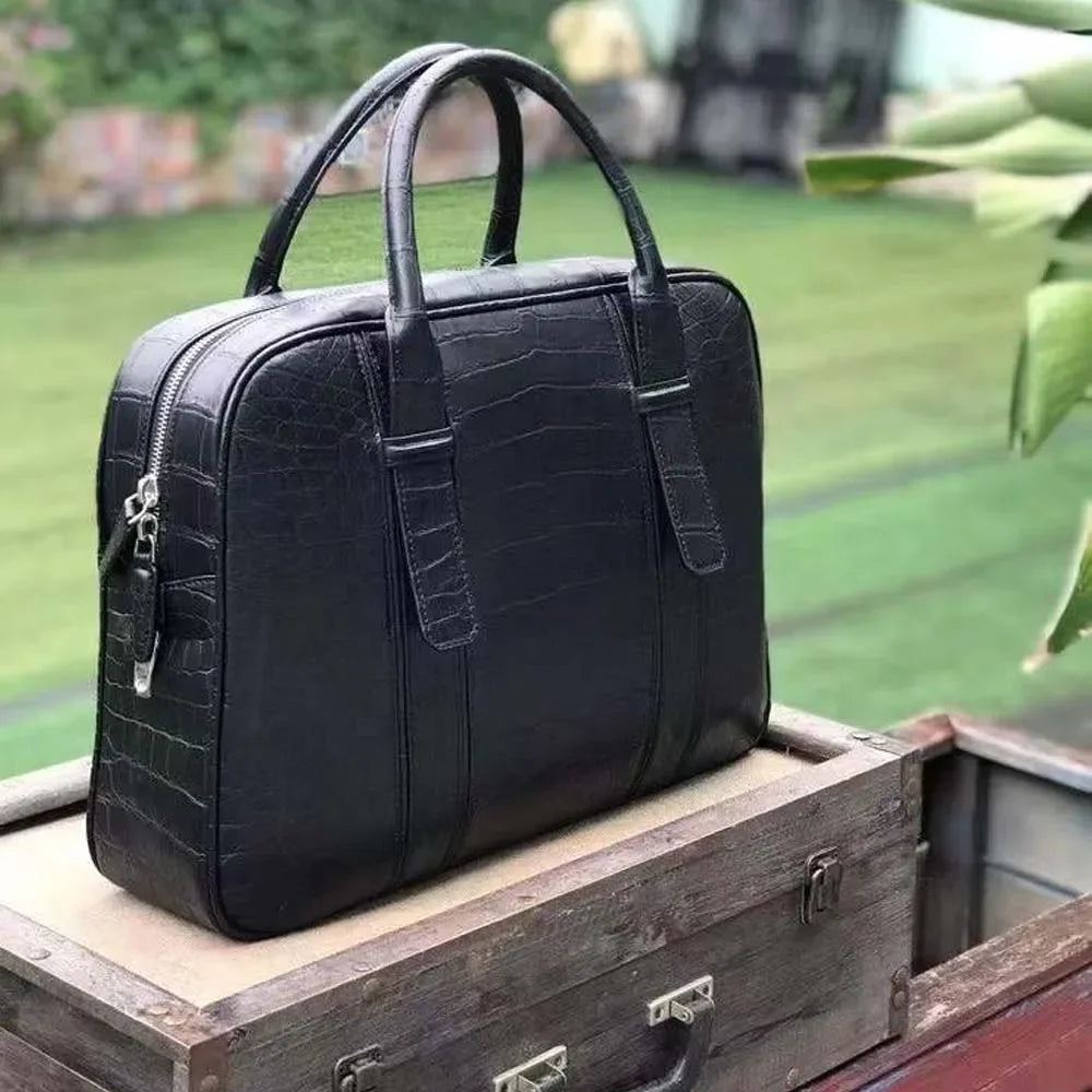 Men's Croc-Embossed Leather Handbag