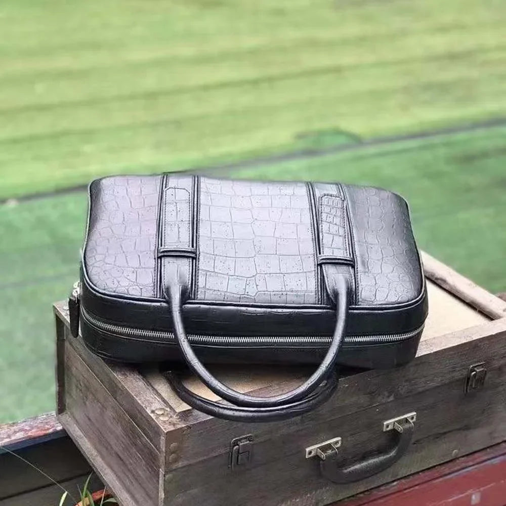 Men's Croc-Embossed Leather Handbag