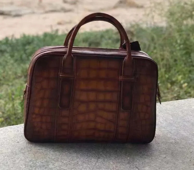 Men's Croc-Embossed Leather Handbag