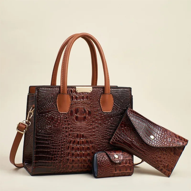 Luxury Crocodile Leather Handbag Set