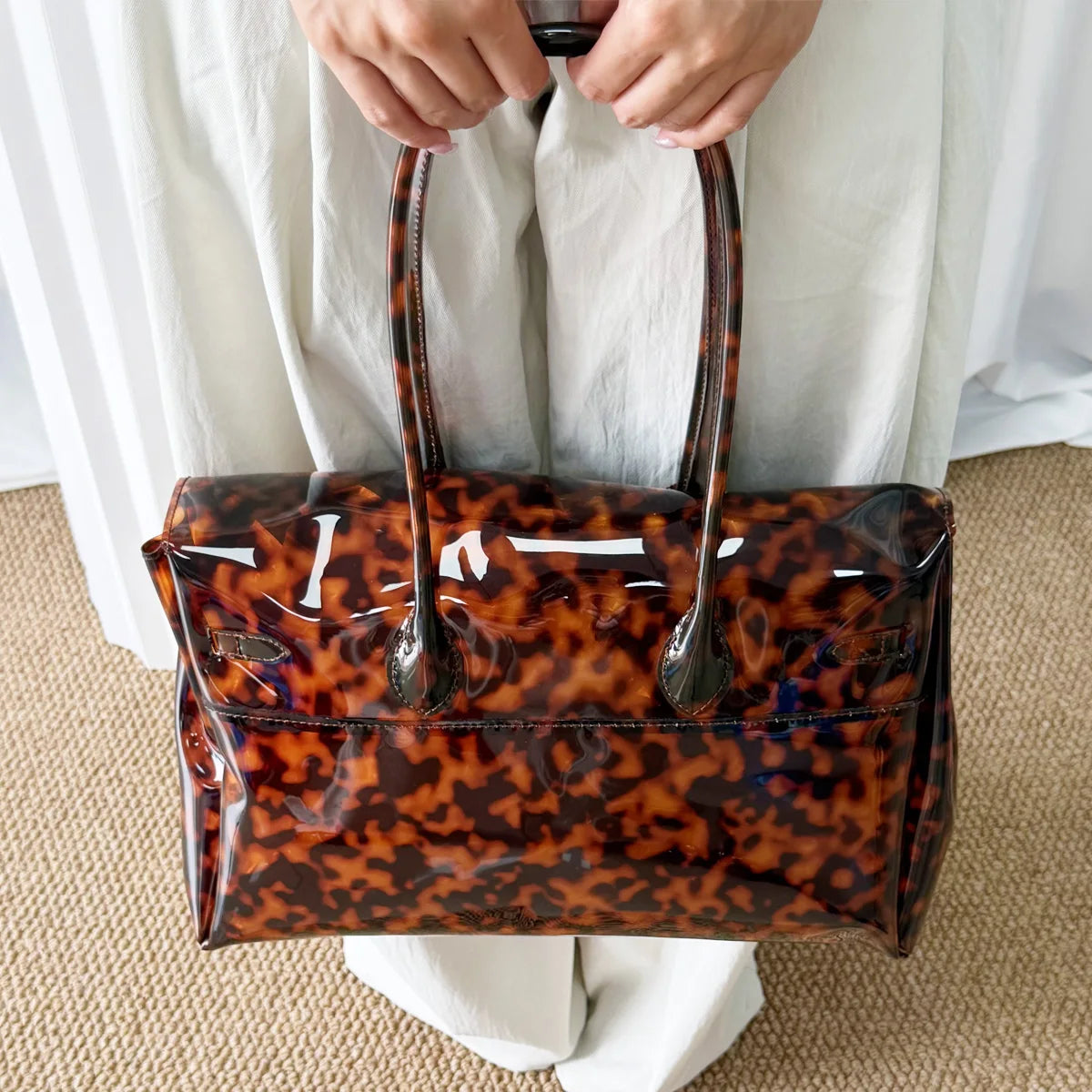 Transparent Crocodile Leather Jelly Tote