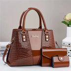 3-Piece Crocodile Embossed Handbag Set
