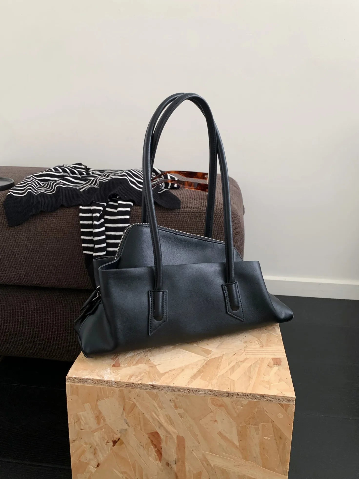 Vintage Crocodile-Embossed Pleated Tote Bag