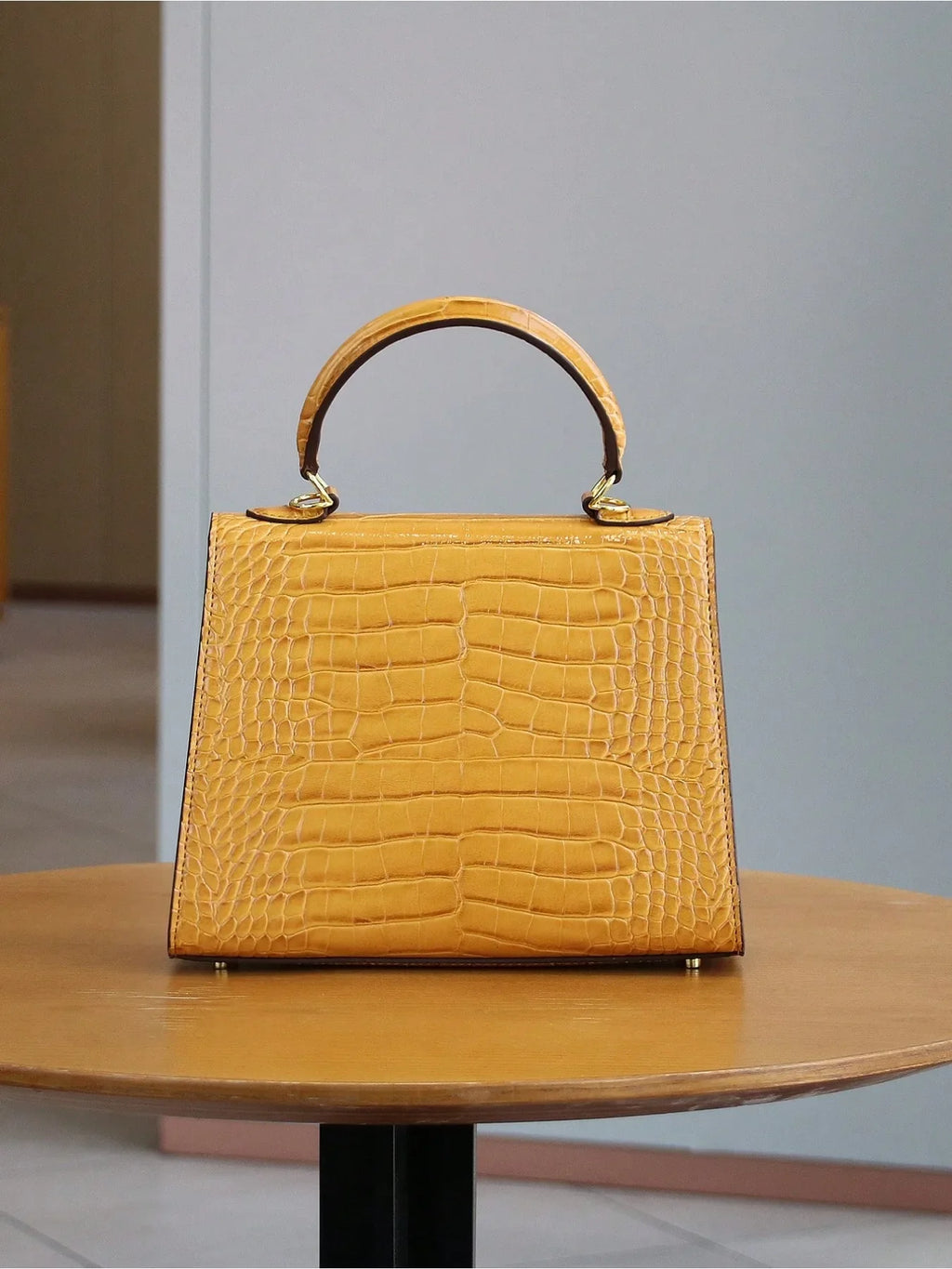 Retro Crocodile Leather Boston Bag
