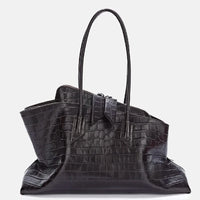 Vintage Crocodile-Embossed Pleated Tote Bag