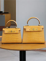 Retro Crocodile Leather Boston Bag