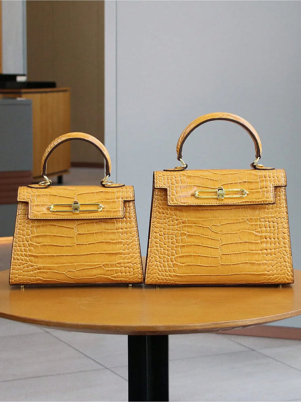 Retro Crocodile Leather Boston Bag